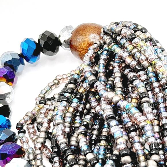 Vintage Joan Rivers Multistrand Purple Blue Silver Beaded Necklace - Picture 8 of 11